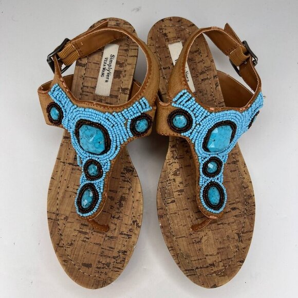 Simply Vera Vera Wang Womens 112913 Blue Beaded Thong Size 7.5 Wedge Sandals - Picture 4 of 10